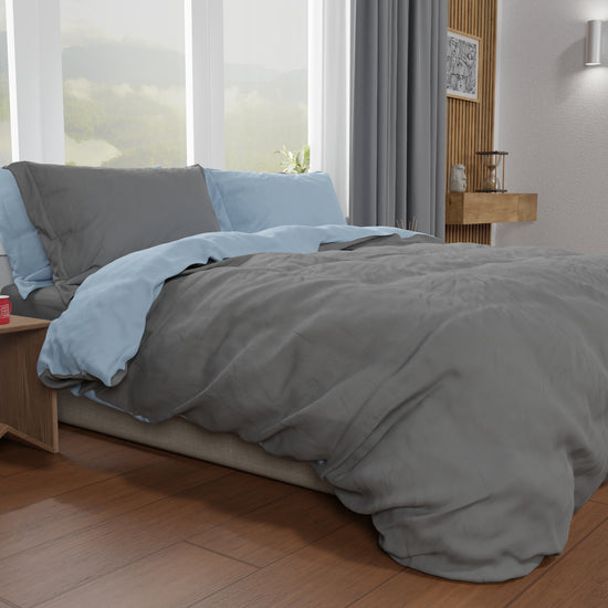 PETTI Copripiumino Matrimoniale, Sacco Copripiumino e Federe, Celeste/Grigio Scuro Promozione