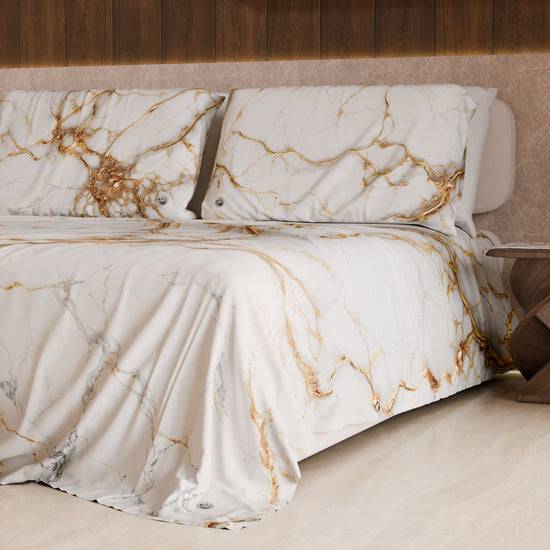PETTI Lenzuolo Copriletto e Federe Eleganti Effetto Marmo Bianco - MARBLICE Spedizione Gratuita
