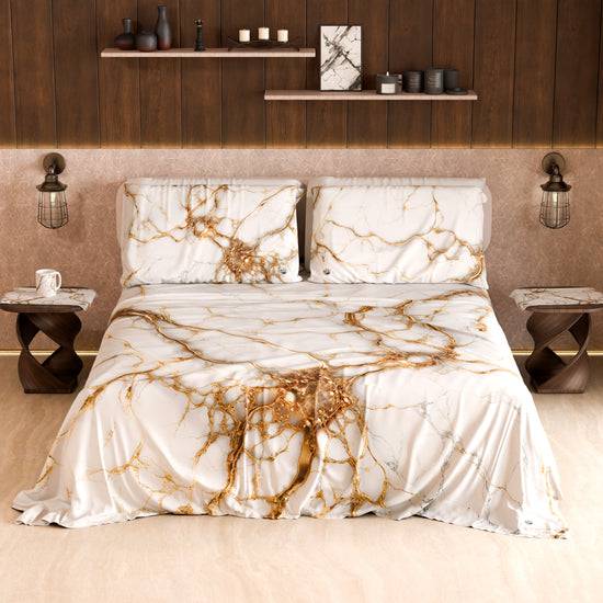 PETTI Lenzuolo Copriletto e Federe Eleganti Effetto Marmo Bianco - MARBLICE Spedizione Gratuita