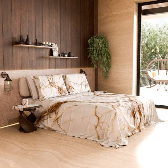 PETTI Lenzuolo Copriletto e Federe Eleganti Effetto Marmo Bianco - MARBLICE Spedizione Gratuita