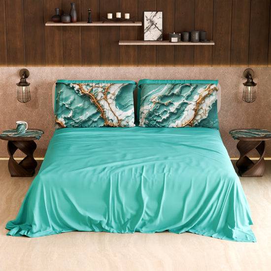 PETTI Lenzuolo Copriletto e Federe Eleganti Effetto Marmo Acquamarina - AQUATIQUE Pezzi Unici