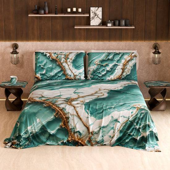 PETTI Lenzuolo Copriletto e Federe Eleganti Effetto Marmo Acquamarina - AQUATIQUE Pezzi Unici