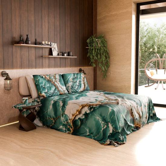 PETTI Lenzuolo Copriletto e Federe Eleganti Effetto Marmo Acquamarina - AQUATIQUE Pezzi Unici
