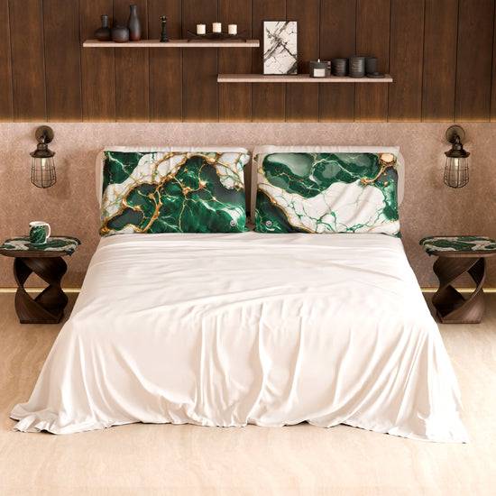PETTI Lenzuolo Copriletto e Federe Eleganti Effetto Marmo Smeraldo - ESMERAUR Soddisfazione Garantita