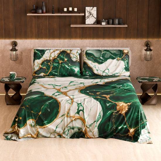 PETTI Lenzuolo Copriletto e Federe Eleganti Effetto Marmo Smeraldo - ESMERAUR Soddisfazione Garantita