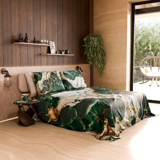 PETTI Lenzuolo Copriletto e Federe Eleganti Effetto Marmo Smeraldo - ESMERAUR Soddisfazione Garantita
