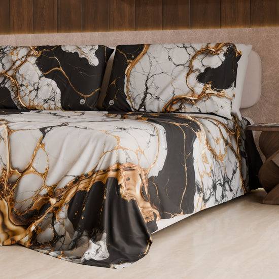 PETTI Lenzuolo Copriletto e Federe Eleganti Effetto Marmo Nero Bianco - GILDENITE Qualità Garantita