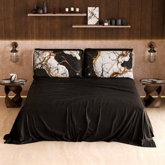PETTI Lenzuolo Copriletto e Federe Eleganti Effetto Marmo Nero Bianco - GILDENITE Qualità Garantita
