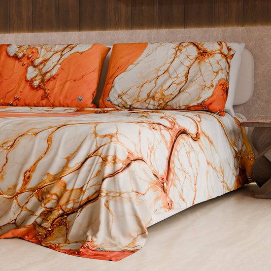 PETTI Lenzuolo Copriletto e Federe Eleganti Effetto Marmo Arancione - AURANGE Negozi Online
