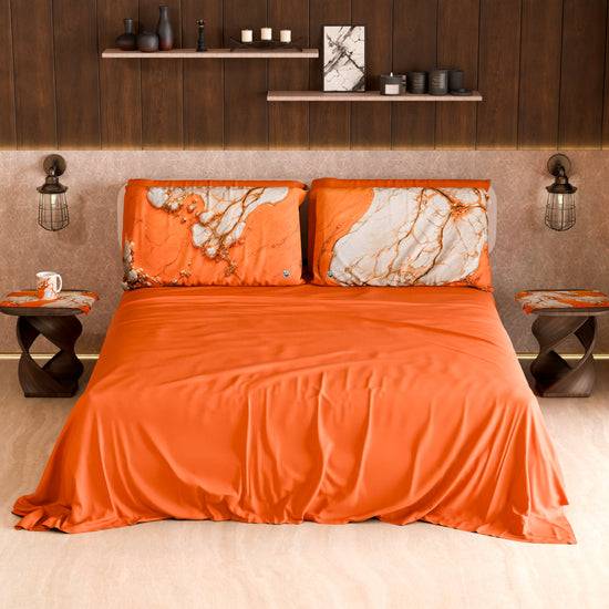PETTI Lenzuolo Copriletto e Federe Eleganti Effetto Marmo Arancione - AURANGE Negozi Online