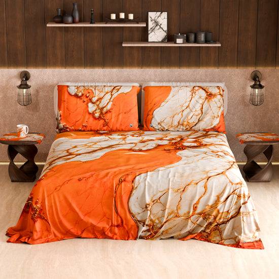 PETTI Lenzuolo Copriletto e Federe Eleganti Effetto Marmo Arancione - AURANGE Negozi Online
