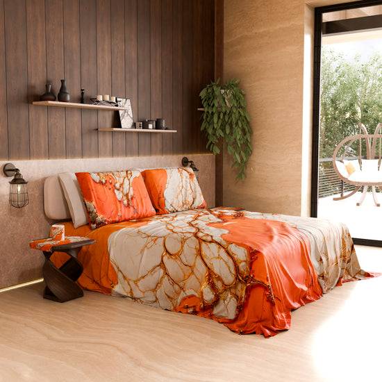PETTI Lenzuolo Copriletto e Federe Eleganti Effetto Marmo Arancione - AURANGE Negozi Online