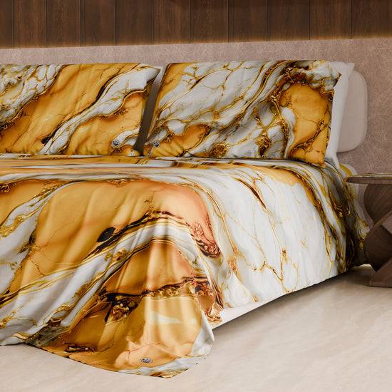 PETTI Lenzuolo Copriletto e Federe Eleganti Effetto Marmo Giallo - YELLOOOWW Outlet