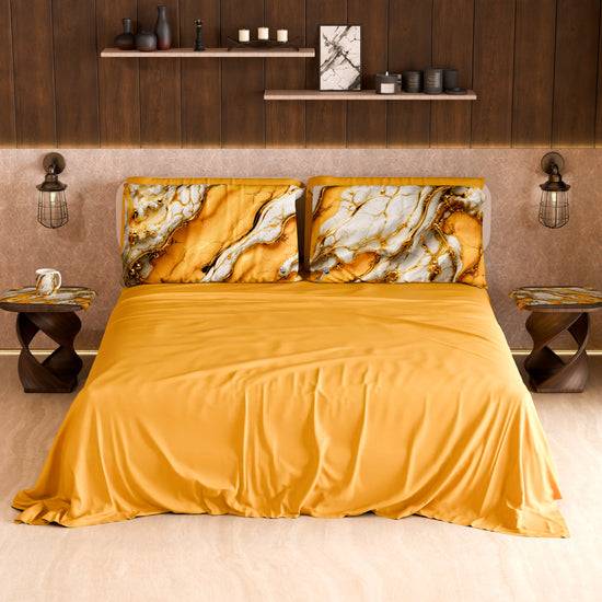 PETTI Lenzuolo Copriletto e Federe Eleganti Effetto Marmo Giallo - YELLOOOWW Outlet