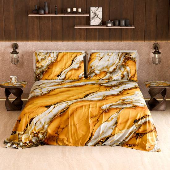 PETTI Lenzuolo Copriletto e Federe Eleganti Effetto Marmo Giallo - YELLOOOWW Outlet