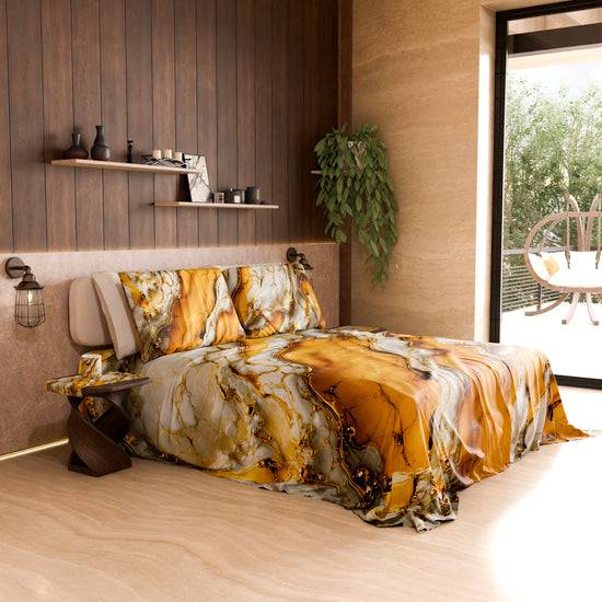 PETTI Lenzuolo Copriletto e Federe Eleganti Effetto Marmo Giallo - YELLOOOWW Outlet