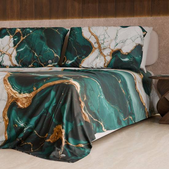 PETTI Lenzuolo Copriletto e Federe Eleganti Effetto Marmo Ottanio - TEALGEM In Vendita
