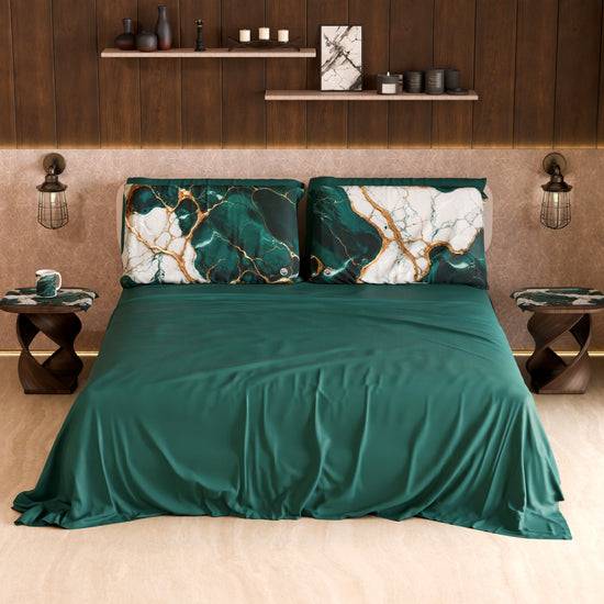 PETTI Lenzuolo Copriletto e Federe Eleganti Effetto Marmo Ottanio - TEALGEM In Vendita