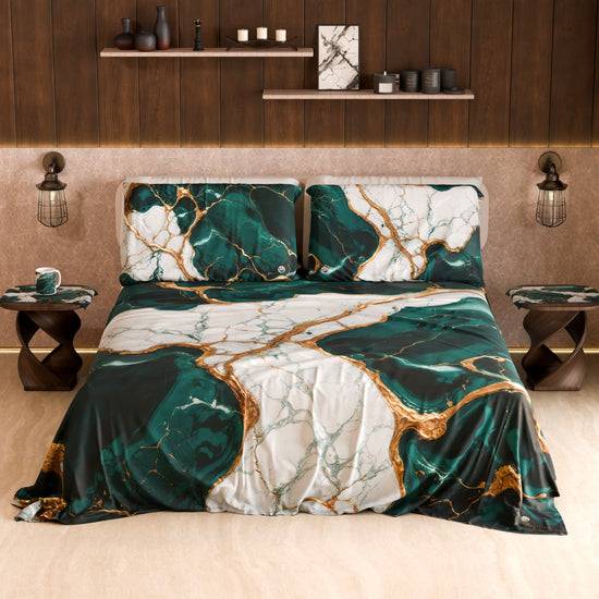 PETTI Lenzuolo Copriletto e Federe Eleganti Effetto Marmo Ottanio - TEALGEM In Vendita