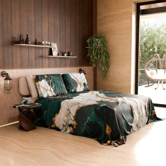 PETTI Lenzuolo Copriletto e Federe Eleganti Effetto Marmo Ottanio - TEALGEM In Vendita