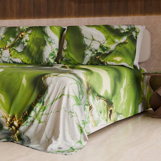 PETTI Lenzuolo Copriletto e Federe Eleganti Effetto Marmo Verde - PISTACHIUS Promozione Limitata