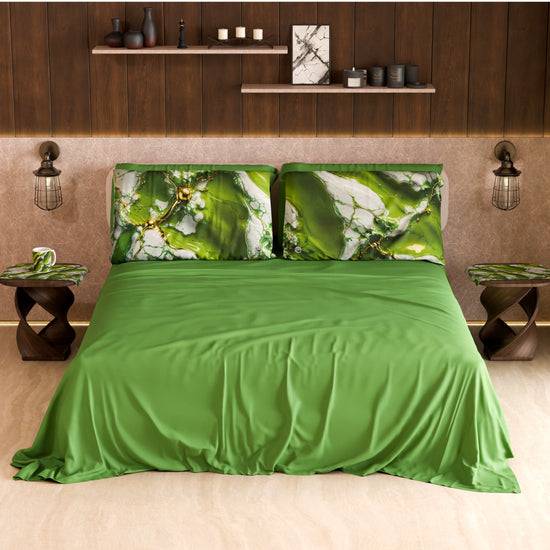 PETTI Lenzuolo Copriletto e Federe Eleganti Effetto Marmo Verde - PISTACHIUS Promozione Limitata