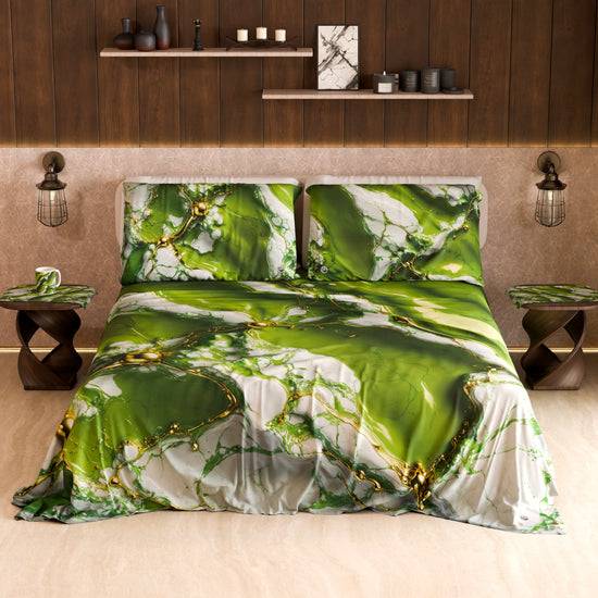 PETTI Lenzuolo Copriletto e Federe Eleganti Effetto Marmo Verde - PISTACHIUS Promozione Limitata