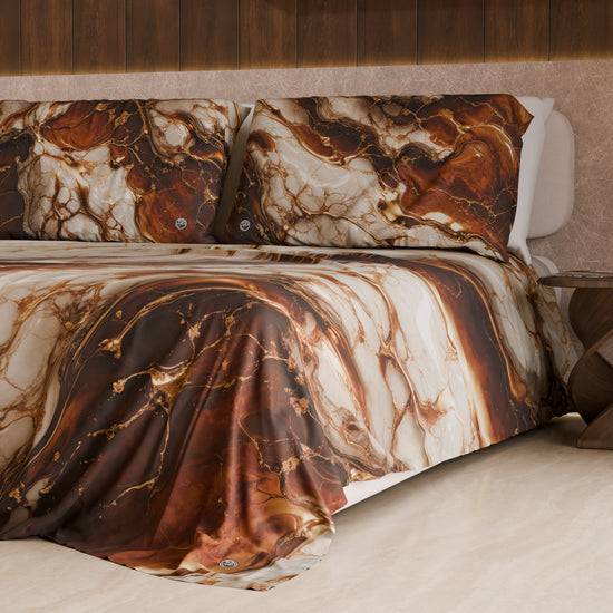 PETTI Lenzuolo Copriletto e Federe Eleganti Effetto Marmo Marrone - MOCHACCINO Fino Al -60%