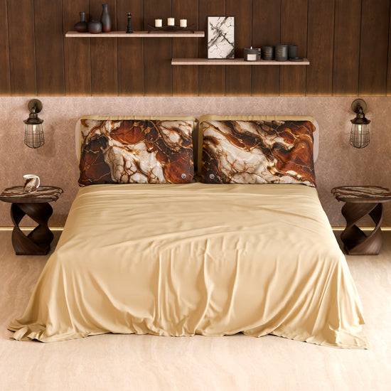 PETTI Lenzuolo Copriletto e Federe Eleganti Effetto Marmo Marrone - MOCHACCINO Fino Al -60%