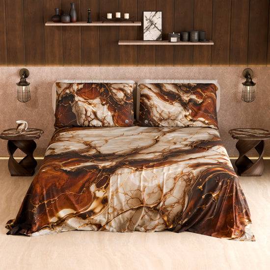 PETTI Lenzuolo Copriletto e Federe Eleganti Effetto Marmo Marrone - MOCHACCINO Fino Al -60%