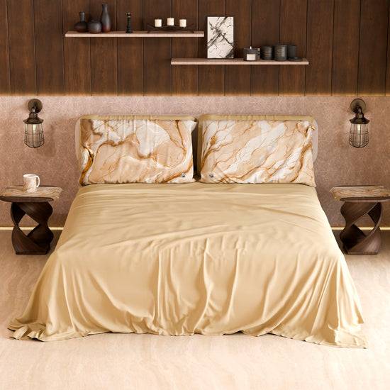 PETTI Lenzuolo Copriletto e Federe Eleganti Effetto Marmo Beige - DORACREAM Shopping Online