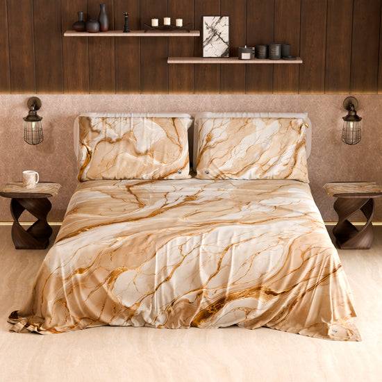 PETTI Lenzuolo Copriletto e Federe Eleganti Effetto Marmo Beige - DORACREAM Shopping Online
