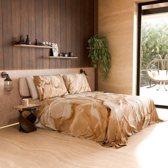 PETTI Lenzuolo Copriletto e Federe Eleganti Effetto Marmo Beige - DORACREAM Shopping Online