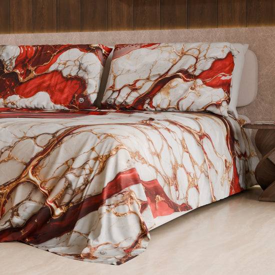 PETTI Lenzuolo Copriletto e Federe Eleganti Effetto Marmo Rosso - BLOODY Affare Del Giorno
