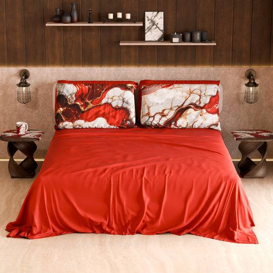 PETTI Lenzuolo Copriletto e Federe Eleganti Effetto Marmo Rosso - BLOODY Affare Del Giorno