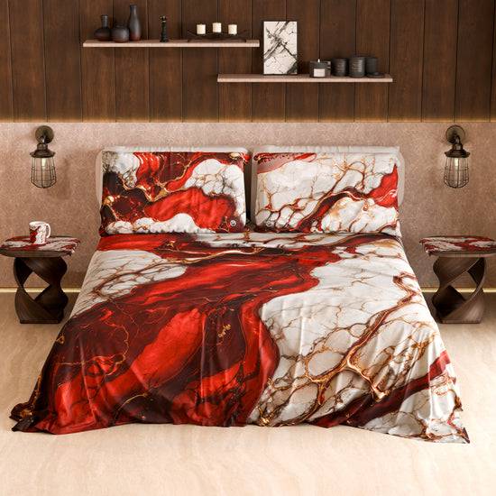 PETTI Lenzuolo Copriletto e Federe Eleganti Effetto Marmo Rosso - BLOODY Affare Del Giorno