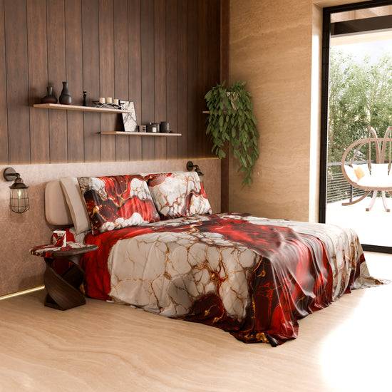 PETTI Lenzuolo Copriletto e Federe Eleganti Effetto Marmo Rosso - BLOODY Affare Del Giorno