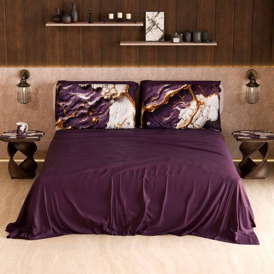 PETTI Lenzuolo Copriletto e Federe Eleganti Effetto Marmo Viola - VIOLETRIC Convenienza
