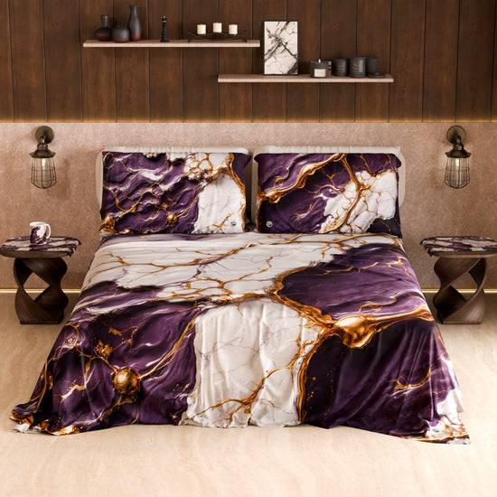 PETTI Lenzuolo Copriletto e Federe Eleganti Effetto Marmo Viola - VIOLETRIC Convenienza