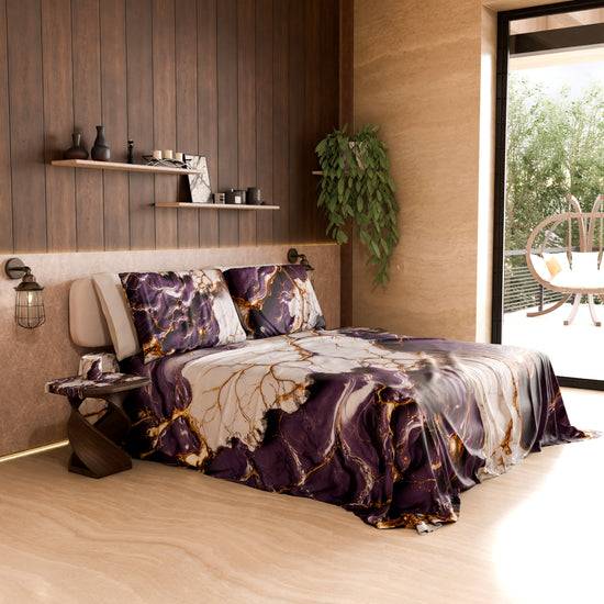 PETTI Lenzuolo Copriletto e Federe Eleganti Effetto Marmo Viola - VIOLETRIC Convenienza