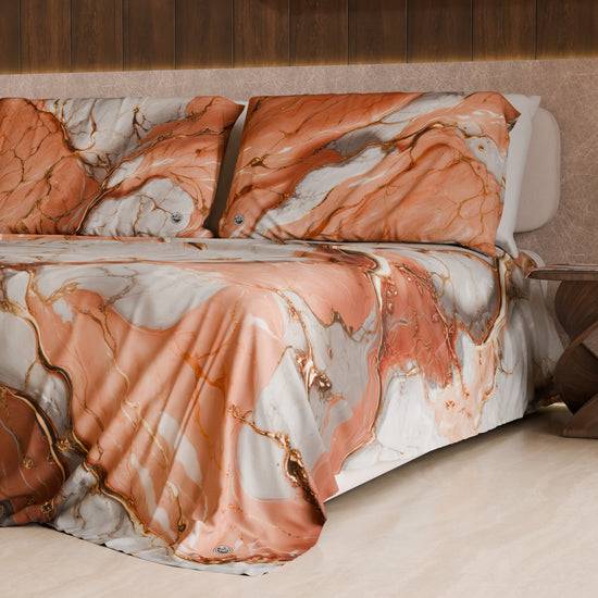 PETTI Lenzuolo Copriletto e Federe Eleganti Effetto Marmo Salmone - ROSESALM Novità
