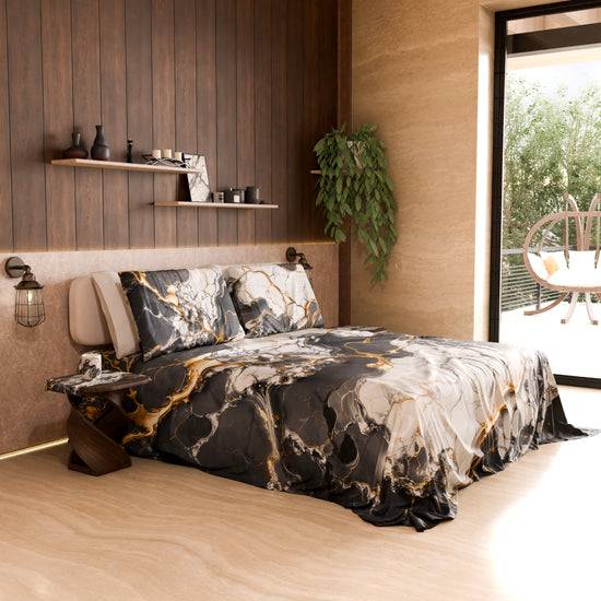 PETTI Lenzuolo Copriletto e Federe Eleganti Effetto Marmo Grigio Scuro - SMOKITE Presa