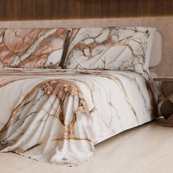 PETTI Lenzuolo Copriletto e Federe Eleganti Effetto Marmo Cipria - ROSELITHE Sconto