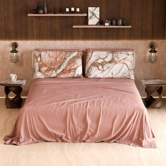 PETTI Lenzuolo Copriletto e Federe Eleganti Effetto Marmo Cipria - ROSELITHE Sconto