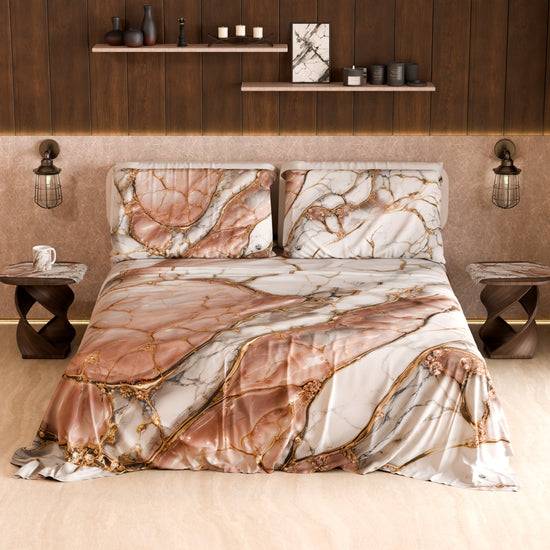 PETTI Lenzuolo Copriletto e Federe Eleganti Effetto Marmo Cipria - ROSELITHE Sconto