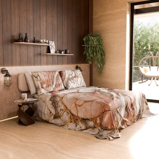 PETTI Lenzuolo Copriletto e Federe Eleganti Effetto Marmo Cipria - ROSELITHE Sconto