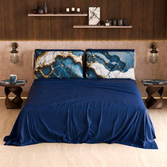 PETTI Lenzuolo Copriletto e Federe Eleganti Effetto Marmo Blu Oceano - OCEAGLINT Online