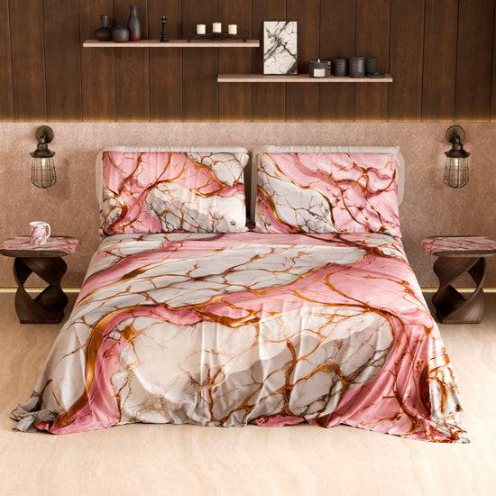PETTI Lenzuolo Copriletto e Federe Eleganti Effetto Marmo Rosa - PINKERELLE Outlet