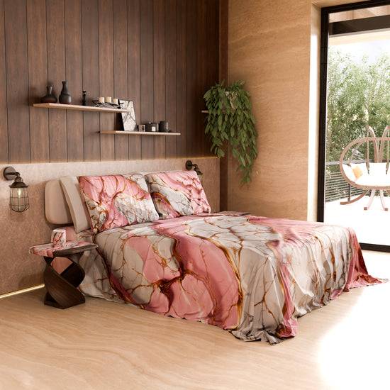 PETTI Lenzuolo Copriletto e Federe Eleganti Effetto Marmo Rosa - PINKERELLE Outlet