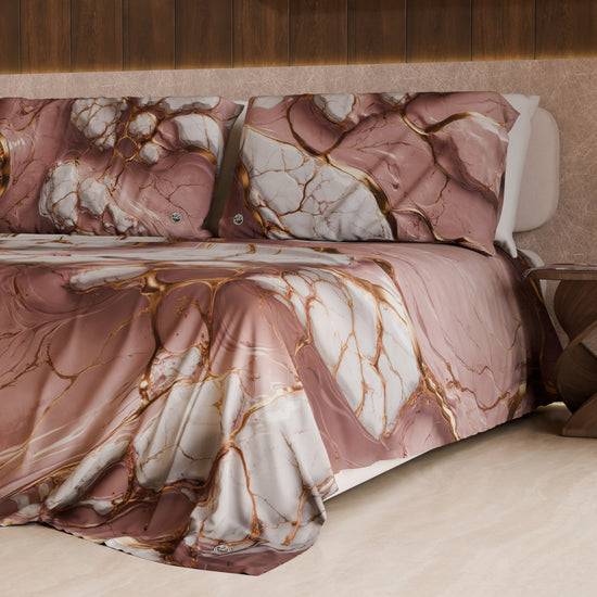 PETTI Lenzuolo Copriletto e Federe Eleganti Effetto Marmo Malva - MAUVELUXE Saldi